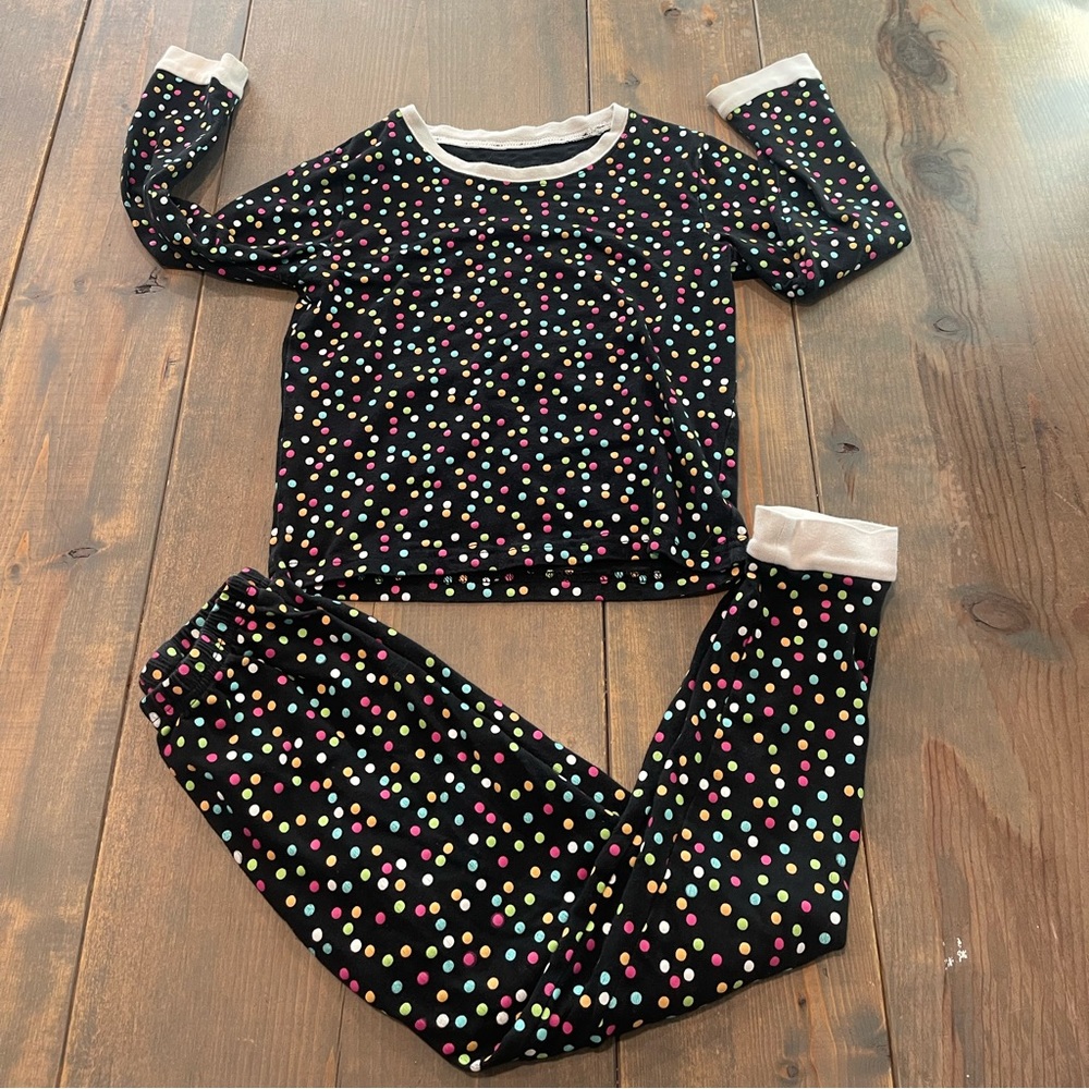 June & January Girl’s Black Multicolored Polka Dots Pajama Pant Shirt Set Sz:5/6